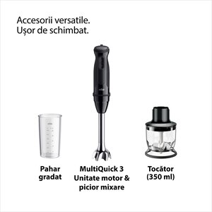 Mixer vertical BRAUN MQ30201M, 0.6l, 900W, 2 trepte viteza, negru Mixer vertical BRAUN MQ30201M, 0.6l, 900W, 2 trepte viteza, negru