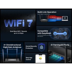 Router Wireless Gigabit MERCUSYS MR25BE BE3600, WI-Fi 7, Dual Band 688 + 2880 Mbps, negru Router Wireless Gigabit MERCUSYS MR25BE BE3600, WI-Fi 7, Dual Band 688 + 2880 Mbps, negru