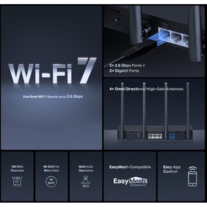 Router Wireless Gigabit MERCUSYS MR27BE BE3600, WI-Fi 7, Dual Band 688 + 2880 Mbps, negru Router Wireless Gigabit MERCUSYS MR27BE BE3600, WI-Fi 7, Dual Band 688 + 2880 Mbps, negru