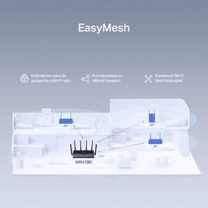 Router Wireless Gigabit MERCUSYS MR47BE BE9300, WI-Fi 7, Tri Band 574 + 2880 + 5760 Mbps, negru Router Wireless Gigabit MERCUSYS MR47BE BE9300, WI-Fi 7, Tri Band 574 + 2880 + 5760 Mbps, negru