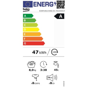 Masina de spalat rufe frontala BEKO B3WFU48215WB2 ES, EnergySpin, SteamCure, 8 kg, 1200rpm, Clasa A, alb Masina de spalat rufe frontala BEKO B3WFU48215WB2 ES, EnergySpin, SteamCure, 8 kg, 1200rpm, Clasa A, alb