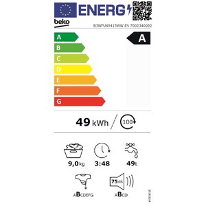 Masina de spalat rufe frontala BEKO B3WFU49415WW ES, EnergySpin, SteamCure, 9 kg, 1400rpm, Clasa A, alb Masina de spalat rufe frontala BEKO B3WFU49415WW ES, EnergySpin, SteamCure, 9 kg, 1400rpm, Clasa A, alb