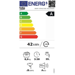 Masina de spalat rufe frontala BEKO B5WFU78418WB, AquaTech, SteamCure, 8kg, 1400rpm, Clasa A, alb Masina de spalat rufe frontala BEKO B5WFU78418WB, AquaTech, SteamCure, 8kg, 1400rpm, Clasa A, alb