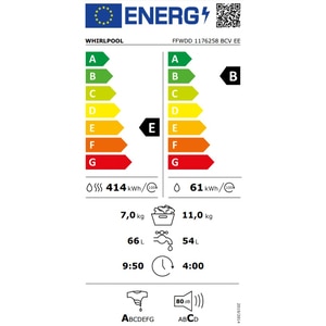 Masina de spalat rufe frontala cu uscator WHIRLPOOL FFWDD 1176258 BCV EE, 6th Sense, 11/7 kg, 1600rpm, Clasa B/E, alb Masina de spalat rufe frontala cu uscator WHIRLPOOL FFWDD 1176258 BCV EE, 6th Sense, 11/7 kg, 1600rpm, Clasa B/E, alb