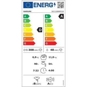 Masina de spalat rufe frontala cu uscator SAMSUNG WD11DB8B85GBU4, AI Control, Eco Bubble, 11/6 kg, 1400rpm, Clasa A/D, negru Masina de spalat rufe frontala cu uscator SAMSUNG WD11DB8B85GBU4, AI Control, Eco Bubble, 11/6 kg, 1400rpm, Clasa A/D, negru