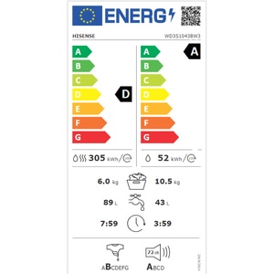 Masina de spalat rufe frontala cu uscator HISENSE WD3S1043BW3, Steam, 10.5/6 kg, 1400rpm, Clasa A/D, Wi-Fi, alb Masina de spalat rufe frontala cu uscator HISENSE WD3S1043BW3, Steam, 10.5/6 kg, 1400rpm, Clasa A/D, Wi-Fi, alb