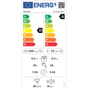 Masina de spalat rufe frontala cu uscator HISENSE WD3S8043BW3, Steam, 8/5 kg, 1400rpm, Clasa A/D, Wi-Fi, alb Masina de spalat rufe frontala cu uscator HISENSE WD3S8043BW3, Steam, 8/5 kg, 1400rpm, Clasa A/D, Wi-Fi, alb