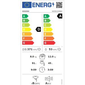 Masina de spalat rufe frontala cu uscator HISENSE WD5S1245BW, Steam, 12/8 kg, 1400rpm, Clasa A/D, Wi-Fi, alb Masina de spalat rufe frontala cu uscator HISENSE WD5S1245BW, Steam, 12/8 kg, 1400rpm, Clasa A/D, Wi-Fi, alb