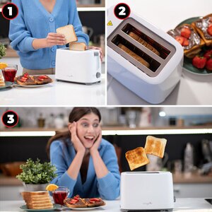 Prajitor de paine MYRIA MY4016, 2 felii, 700W, alb-gri Prajitor de paine MYRIA MY4016, 2 felii, 700W, alb-gri