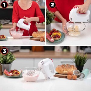 Mixer de mana MYRIA MY4112, 250W, 5 trepte viteza, alb Mixer de mana MYRIA MY4112, 250W, 5 trepte viteza, alb