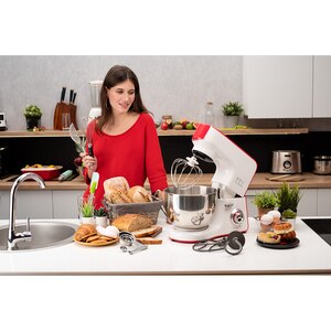 Mixer cu bol MYRIA MY4121, 5l, 1000W, 10 trepte viteza, alb-rosu Mixer cu bol MYRIA MY4121, 5l, 1000W, 10 trepte viteza, alb-rosu