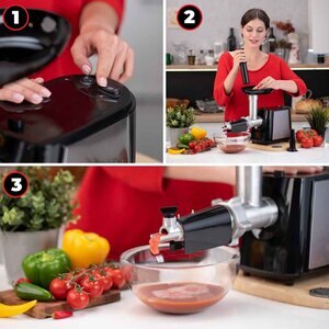 Masina de tocat carne MYRIA MY4181, 1.2kg/min, 2000W, accesoriu carnati/suc de rosii, argintiu-negru Masina de tocat carne MYRIA MY4181, 1.2kg/min, 2000W, accesoriu carnati/suc de rosii, argintiu-negru