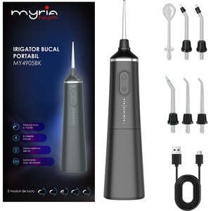 Irigator bucal MYRIA MY4905BK, 6 capete, 240ml, negru Irigator bucal MYRIA MY4905BK, 6 capete, 240ml, negru