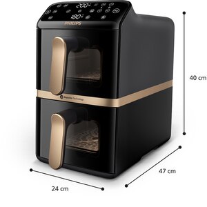 Friteuza cu aer cald dubla PHILIPS Seria 4000 NA462/70, 10l, 2750W, negru-auriu Friteuza cu aer cald dubla PHILIPS Seria 4000 NA462/70, 10l, 2750W, negru-auriu