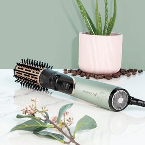 Perie rotativa REMINGTON Botanicals AS5860, 800W, 2 viteze, 2 trepte temperatura, Invelis Ceramic, verde fosforescent Perie rotativa REMINGTON Botanicals AS5860, 800W, 2 viteze, 2 trepte temperatura, Invelis Ceramic, verde fosforescent