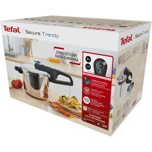 Oala sub presiune TEFAL Secure Trendy, 8l, inox, argintiu Oala sub presiune TEFAL Secure Trendy, 8l, inox, argintiu