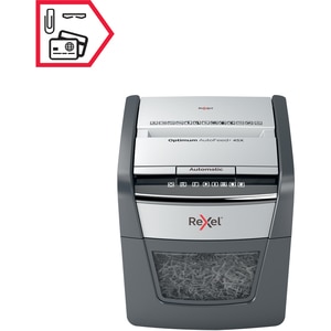 Distrugator documente automat REXEL OPTIMUM 45X, 45 coli, 20l, Cross-Cut, negru-gri Distrugator documente automat REXEL OPTIMUM 45X, 45 coli, 20l, Cross-Cut, negru-gri