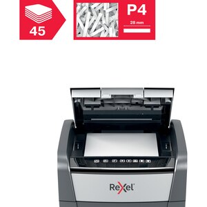 Distrugator documente automat REXEL OPTIMUM 45X, 45 coli, 20l, Cross-Cut, negru-gri Distrugator documente automat REXEL OPTIMUM 45X, 45 coli, 20l, Cross-Cut, negru-gri