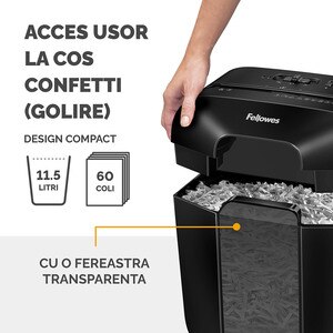 Distrugator documente manual FELLOWES Powershred LX25, 6 coli, 11.5l, Cross-Cut, negru Distrugator documente manual FELLOWES Powershred LX25, 6 coli, 11.5l, Cross-Cut, negru