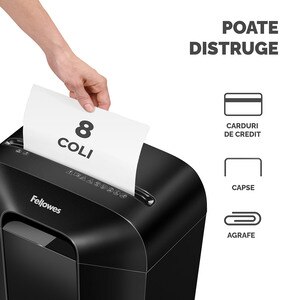 Distrugator documente manual FELLOWES Powershred LX41M, 8 coli, 17l, Micro-Cut, negru Distrugator documente manual FELLOWES Powershred LX41M, 8 coli, 17l, Micro-Cut, negru