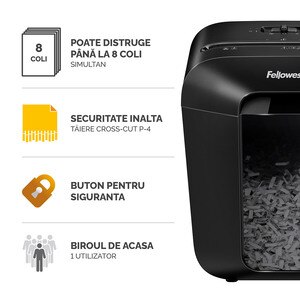 Distrugator documente manual FELLOWES LX45, 8 coli, 17l, Cross-Cut, negru Distrugator documente manual FELLOWES LX45, 8 coli, 17l, Cross-Cut, negru