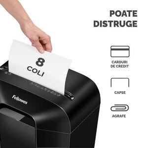 Distrugator documente manual FELLOWES LX45, 8 coli, 17l, Cross-Cut, negru Distrugator documente manual FELLOWES LX45, 8 coli, 17l, Cross-Cut, negru