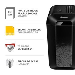 Distrugator documente manual FELLOWES LX65, 10 coli, 22l, Cross-Cut, negru Distrugator documente manual FELLOWES LX65, 10 coli, 22l, Cross-Cut, negru
