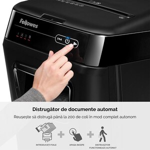 Distrugator documente automat FELLOWES 200M, 200 coli, 32l, Micro-Cut, negru Distrugator documente automat FELLOWES 200M, 200 coli, 32l, Micro-Cut, negru