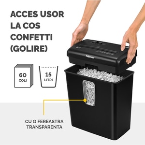Distrugator documente manual FELLOWES P-30C, 6 coli, 15l, Cross-cut, negru Distrugator documente manual FELLOWES P-30C, 6 coli, 15l, Cross-cut, negru