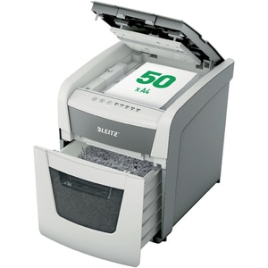 Distrugator documente automat LEITZ IQ, 50 coli, 20l, Cross-Cut, alb Distrugator documente automat LEITZ IQ, 50 coli, 20l, Cross-Cut, alb