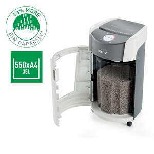 Distrugator documente manual LEITZ Optimax, 10 coli, 35l, Micro-Cut, alb-gri Distrugator documente manual LEITZ Optimax, 10 coli, 35l, Micro-Cut, alb-gri