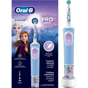 Periuta de dinti electrica copii ORAL-B Pro Kids Frozen, 7600 miscari/min, Curatare 2D, 2 programe, 1 capat, albastru Periuta de dinti electrica copii ORAL-B Pro Kids Frozen, 7600 miscari/min, Curatare 2D, 2 programe, 1 capat, albastru