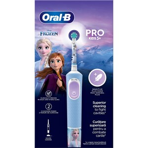 Periuta de dinti electrica copii ORAL-B Pro Kids Frozen, 7600 miscari/min, Curatare 2D, 2 programe, 1 capat, albastru Periuta de dinti electrica copii ORAL-B Pro Kids Frozen, 7600 miscari/min, Curatare 2D, 2 programe, 1 capat, albastru