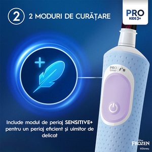 Periuta de dinti electrica copii ORAL-B Pro Kids Frozen, 7600 miscari/min, Curatare 2D, 2 programe, 1 capat, albastru Periuta de dinti electrica copii ORAL-B Pro Kids Frozen, 7600 miscari/min, Curatare 2D, 2 programe, 1 capat, albastru