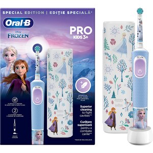 Periuta de dinti electrica copii ORAL-B Pro Kids Frozen, 7600 miscari/min, Curatare 2D, 2 programe, 1 capat, albastru Periuta de dinti electrica copii ORAL-B Pro Kids Frozen, 7600 miscari/min, Curatare 2D, 2 programe, 1 capat, albastru