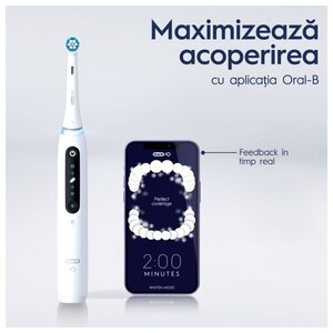 Periuta de dinti electrica ORAL-B iO5, Bluetooth, 40000 miscari/min, Curatare 3D, 5 programe, 1 capat, alb Periuta de dinti electrica ORAL-B iO5, Bluetooth, 40000 miscari/min, Curatare 3D, 5 programe, 1 capat, alb