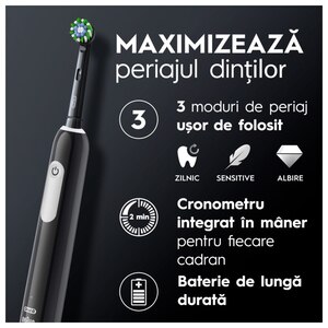 Periuta de dinti electrica ORAL-B Pro 1, 20000 pulsatii/min, Curatare 3D, Timer, 3 programe, 1 capat, negru Periuta de dinti electrica ORAL-B Pro 1, 20000 pulsatii/min, Curatare 3D, Timer, 3 programe, 1 capat, negru