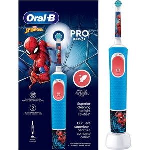 Periuta de dinti electrica copii ORAL-B Pro Kids Spiderman, 7600 miscari/min, Curatare 2D, 2 programe, 1 capat, albastru Periuta de dinti electrica copii ORAL-B Pro Kids Spiderman, 7600 miscari/min, Curatare 2D, 2 programe, 1 capat, albastru