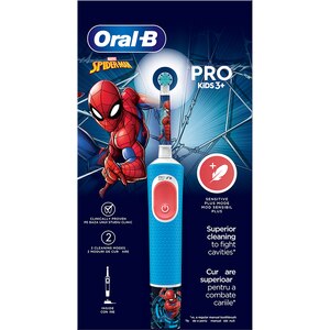 Periuta de dinti electrica copii ORAL-B Pro Kids Spiderman, 7600 miscari/min, Curatare 2D, 2 programe, 1 capat, albastru Periuta de dinti electrica copii ORAL-B Pro Kids Spiderman, 7600 miscari/min, Curatare 2D, 2 programe, 1 capat, albastru