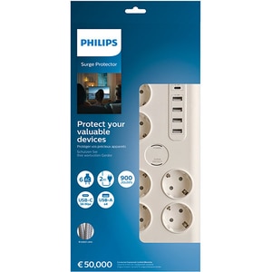 Prelungitor cu protectie PHILIPS SPN7060WA/58, 6 prize, 5 x USB, 2m, Protectie copii, alb Prelungitor cu protectie PHILIPS SPN7060WA/58, 6 prize, 5 x USB, 2m, Protectie copii, alb