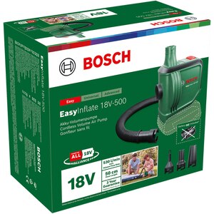 Pompa de aer BOSCH EasyInflate 18V-500, cu acumulator, 0.03 bari, 530 l/min, furtun 50 cm, verde Pompa de aer BOSCH EasyInflate 18V-500, cu acumulator, 0.03 bari, 530 l/min, furtun 50 cm, verde