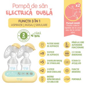 Pompa de san electrica dubla EASYCARE D262, 260ml, galben-verde Pompa de san electrica dubla EASYCARE D262, 260ml, galben-verde