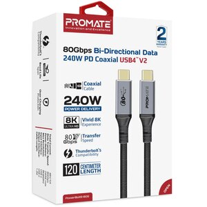 Cablu USB-C - USB-C PROMATE PowerBolt5-80G, USB 4, 1.2m, negru-gri Cablu USB-C - USB-C PROMATE PowerBolt5-80G, USB 4, 1.2m, negru-gri
