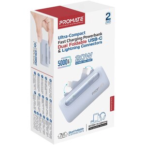 Baterie externa PROMATE Power-Up Duo, 5000mAh, 2xUSB-C, albastru Baterie externa PROMATE Power-Up Duo, 5000mAh, 2xUSB-C, albastru