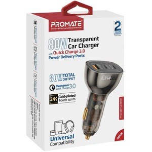 Incarcator auto PROMATE TransDrive-80W, 2xUSB-C Power Delivery 20W&30W, 1xUSB-A Quick Charge 30W, negru Incarcator auto PROMATE TransDrive-80W, 2xUSB-C Power Delivery 20W&30W, 1xUSB-A Quick Charge 30W, negru