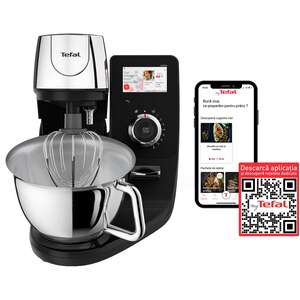 Robot de bucatarie TEFAL I-Coach Touch QB951838, vas 5.5l, 1200W, 10 trepte viteza, negru-argintiu Robot de bucatarie TEFAL I-Coach Touch QB951838, vas 5.5l, 1200W, 10 trepte viteza, negru-argintiu