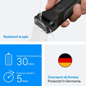 Aparat de ras BRAUN 300BT, acumulator, autonomie 30 min, negru Aparat de ras BRAUN 300BT, acumulator, autonomie 30 min, negru