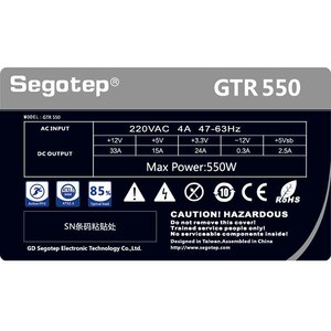 Sursa PC SEGOTEP GTR-550, 550W, 120mm, Active PFC Sursa PC SEGOTEP GTR-550, 550W, 120mm, Active PFC
