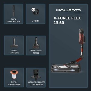 Aspirator vertical ROWENTA X-Force Flex 13.60 RH9A73WO, 0.65l, 25.9V, autonomie max 60 min, rosu-negru Aspirator vertical ROWENTA X-Force Flex 13.60 RH9A73WO, 0.65l, 25.9V, autonomie max 60 min, rosu-negru