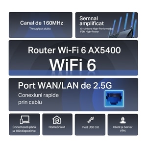 Router Wireless Gigabit TP-LINK Archer AX72 Pro AX5400, Wi-Fi 6, Dual-band 574+4804 Mbps, negru Router Wireless Gigabit TP-LINK Archer AX72 Pro AX5400, Wi-Fi 6, Dual-band 574+4804 Mbps, negru